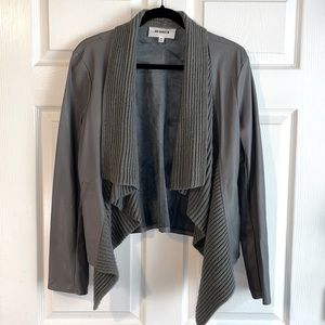 BB Dakota Grey Faux Leather Jacket with Sweater Front - Medium